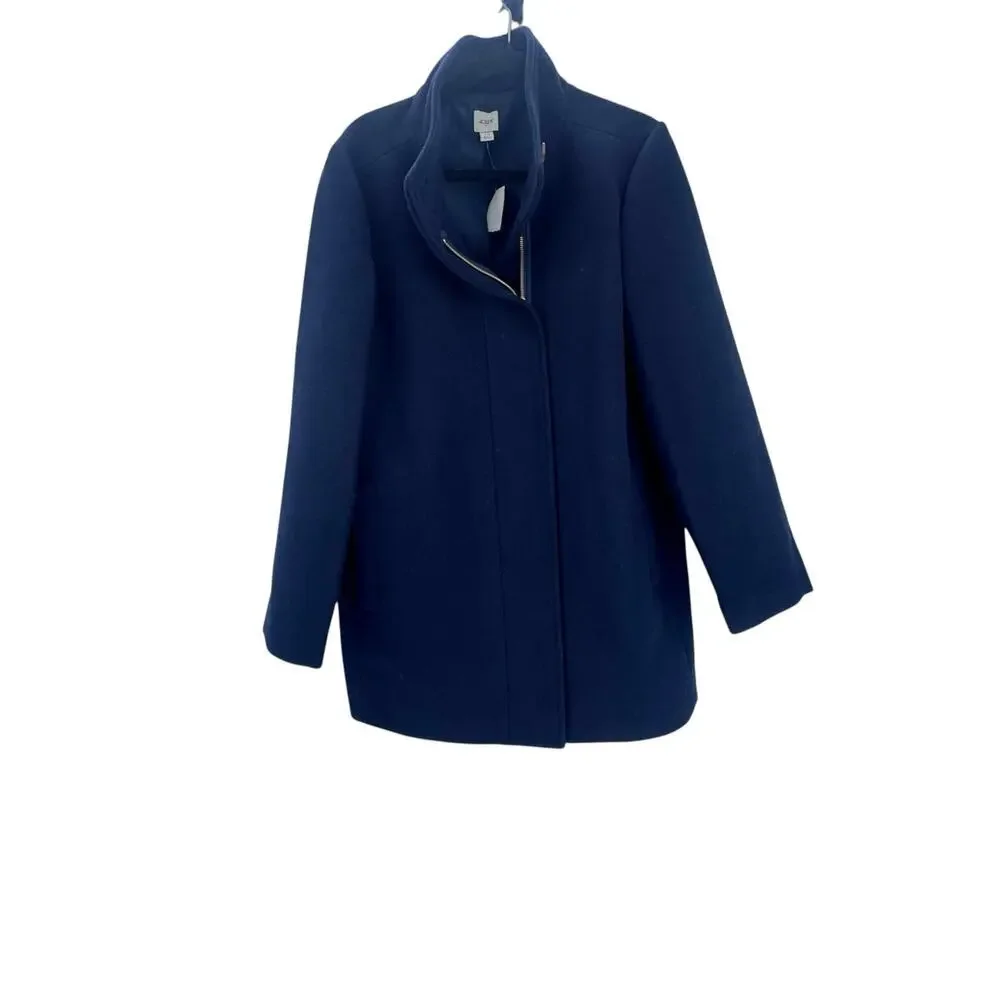 J. Crew Women's Long Sleeve City Coat With Button Neck Navy Blue Size 8P NWT